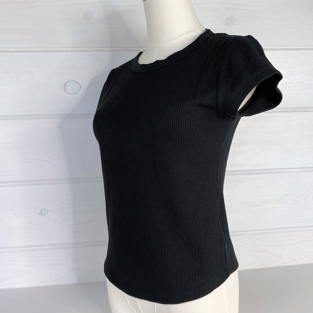American Eagle AE Waffle T-Shirt Layering Tee M Black Stretch Base Layer 90s Y2K - Picture 12 of 16
